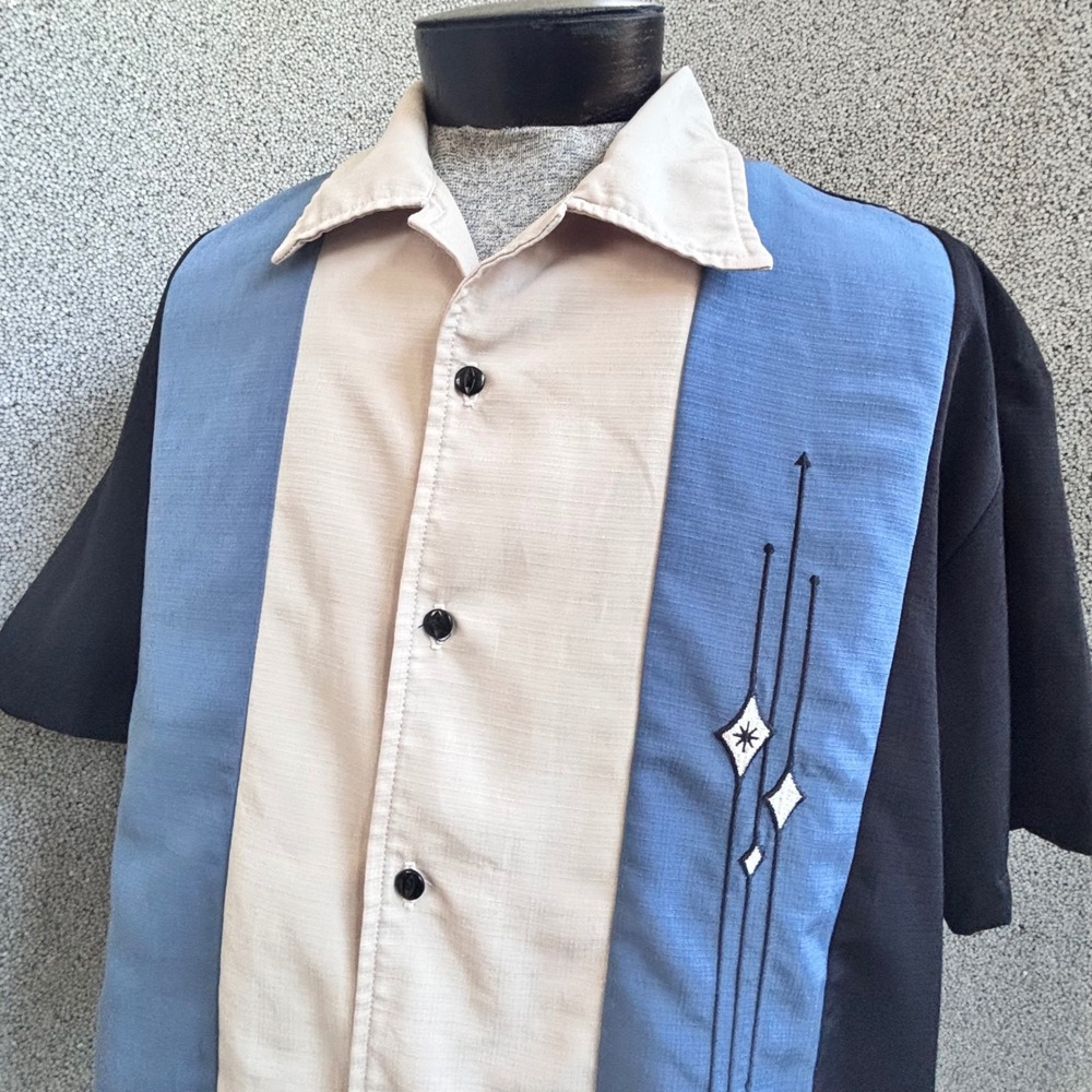 Steady Clothing Bowling Shirt Mens M Black USA Made Atomic Star Rockabilly Retro